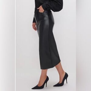 NWT Good American Faux Leather Slit Front Midi Skirt Black Size 2